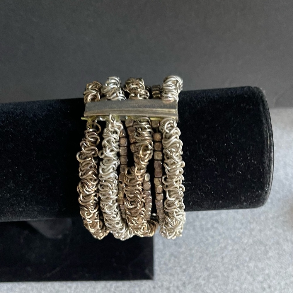 Chainmaille Two Tone Chain & Square Bead Stretch  Bracelet